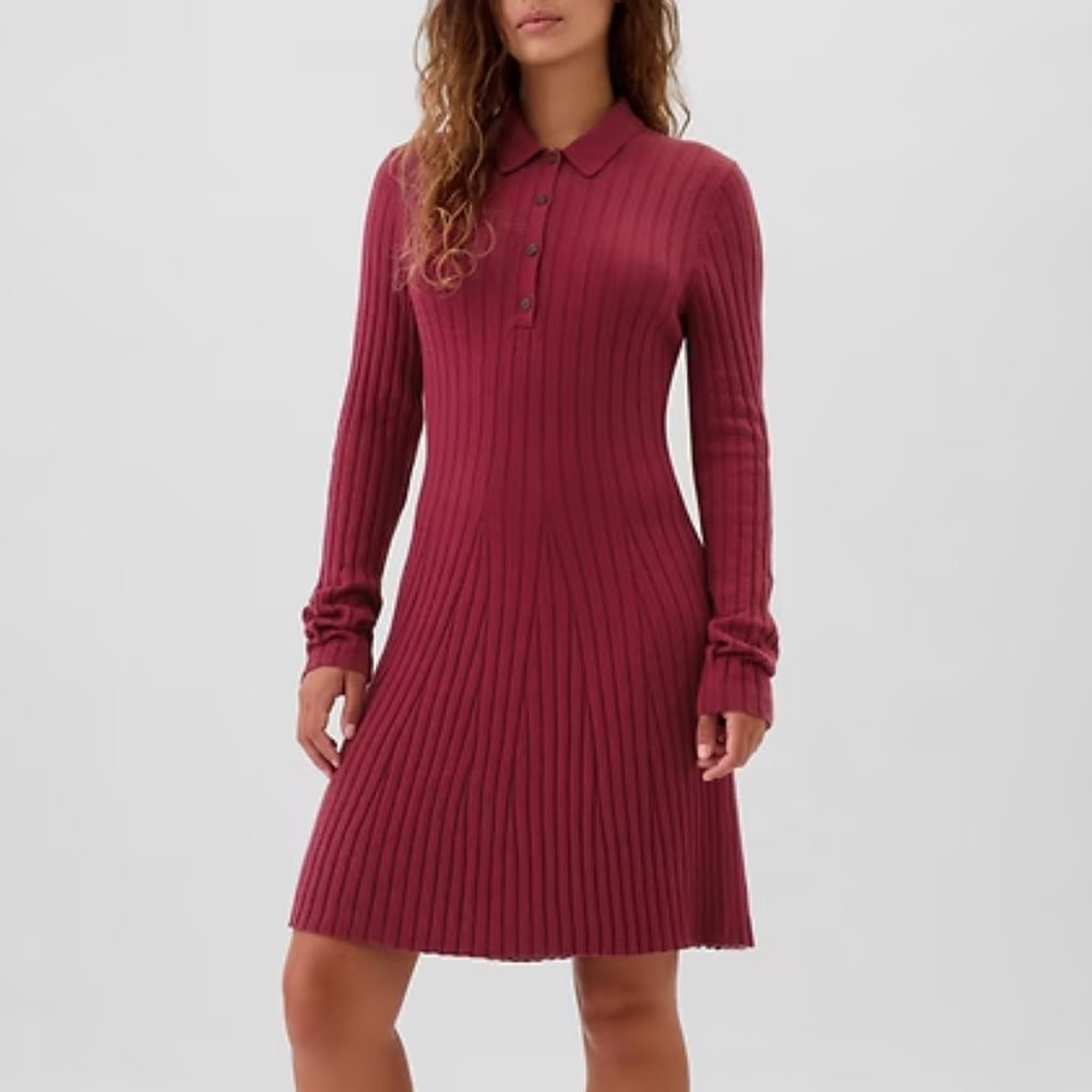 GAP Factory Beet Red CashSoft Polo Sweater Mini Dress/NWT/S & XL